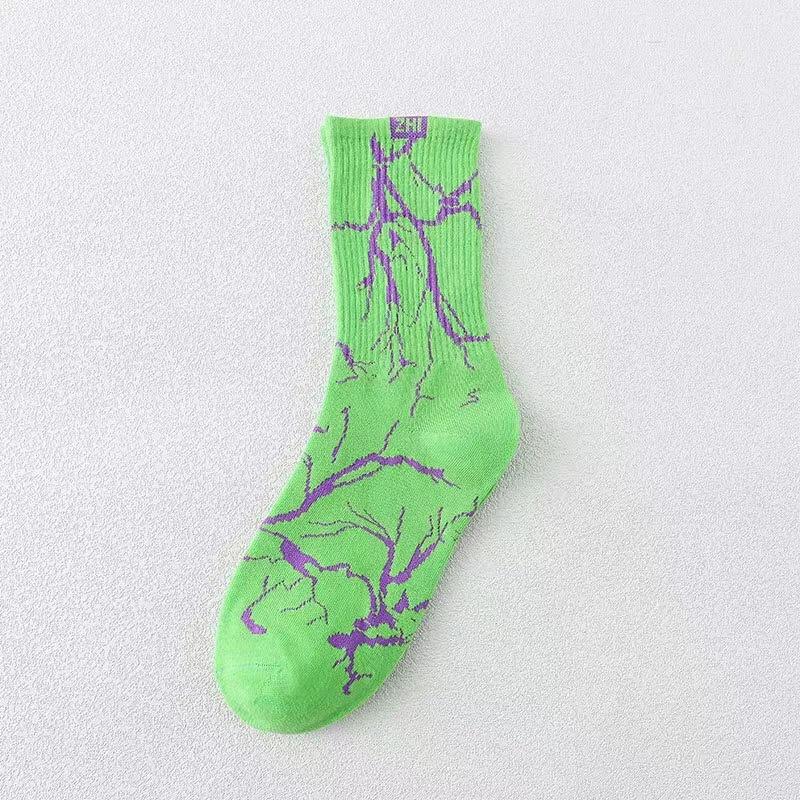 Harajuku Hip-Hop Street Sports Skate Sock Tie Dye Cotton Lightning Designer Happy White Socks Women