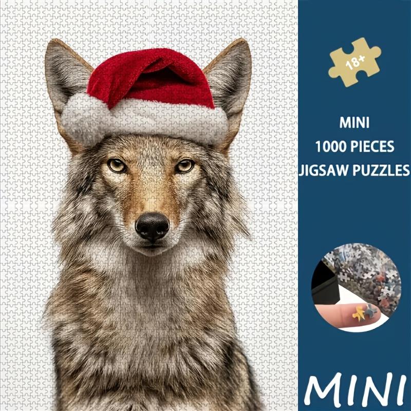 Halloween| Christmas|1000pcs Mini Jigsaw Puzzle A Coyote Wearing a Red Santa Hat on White Background Suitable for Living Room Display Holiday Gift | P