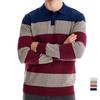Men's Quarter Button Sweater Soft Slim Fit Pullover Knit Henley Mock Neck Sweater Casual Polo Sweaters Fall Winter Warm Striped Sweater for Men
