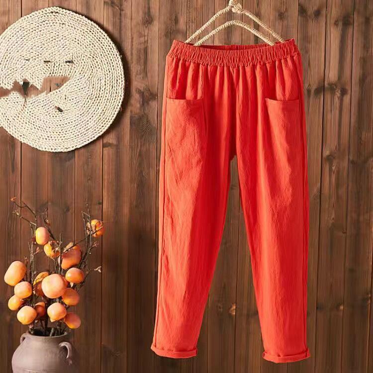 2025 Летняя мода хлопковые и льняные брюки-девятки женские тонкие свободные тонкие прямые брюки с высокой талией женские брюки-гарлем
