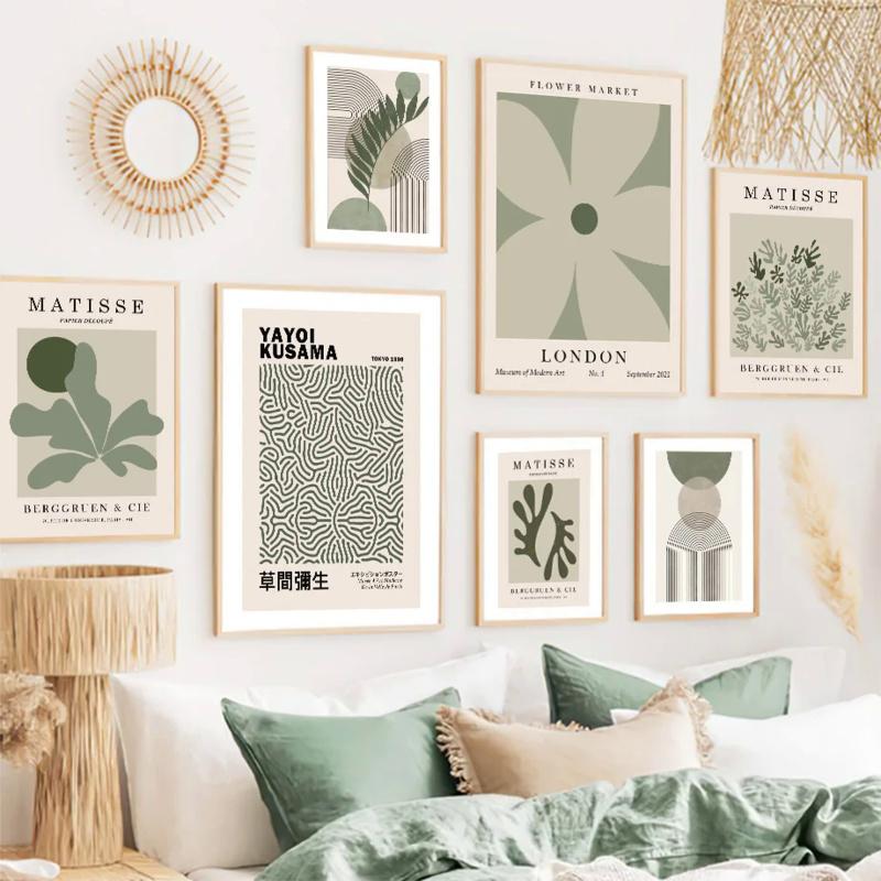 Matisse Green Leaf Coral Geometry Flower Market Posters And Prints Wall Art Canvas Painting For Living Room Decorative Pictures