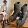Британский ветер Армейский зеленый Ботинки Мартина Женские Осень и зима Новые Универсальные Нишевый дизайн Средняя труба Платформа Ракушечный носок Холщовые ботинки