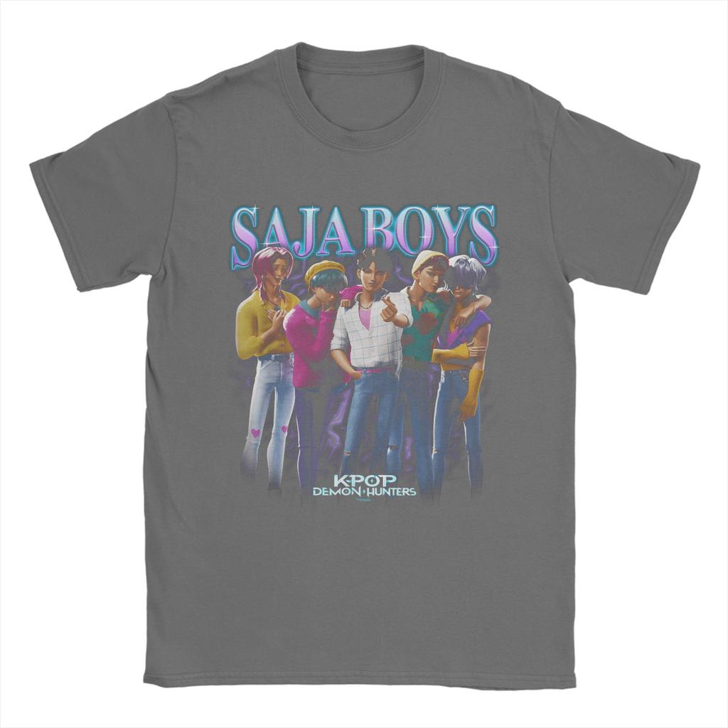 Saja Boys Футболка с принтом K-pop Охотники на демонов Пляжная модная футболка Взрослая хлопковая с круглым вырезом Одежда оверсайз Уличная одежда Футболка