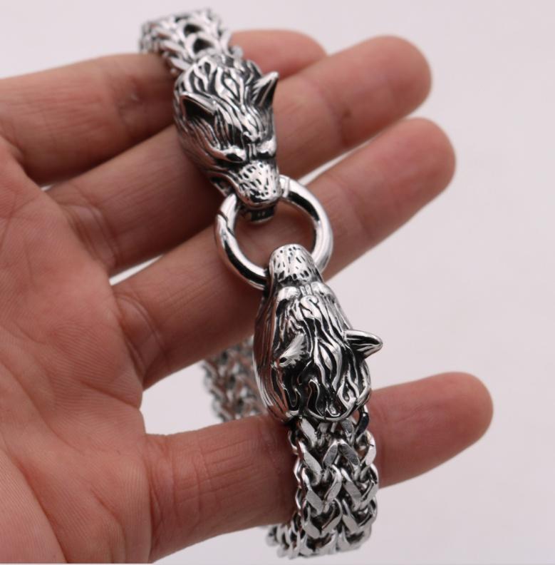 Мужской браслет из нержавеющей стали с головой волка