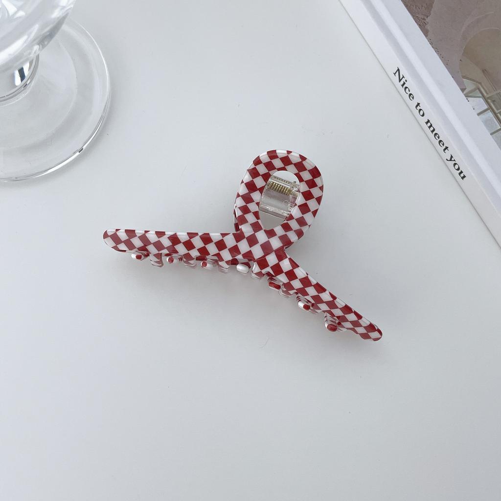 Red Eyecatching And White Plaid Hair Claws For Women Handmade Quality Pvc Stylish Accessories Hair