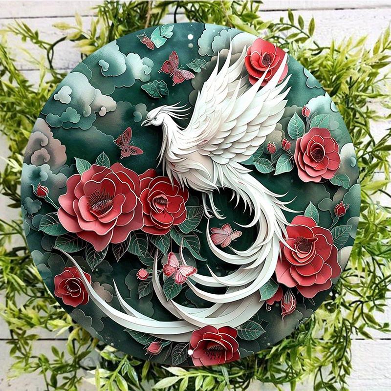 Элегантный деревянный настенный знак Phoenix, круглый, антиграффити, устойчивый к погодным условиям, настенное искусство, домашний декор, 8x8 дюймов, 1 шт.