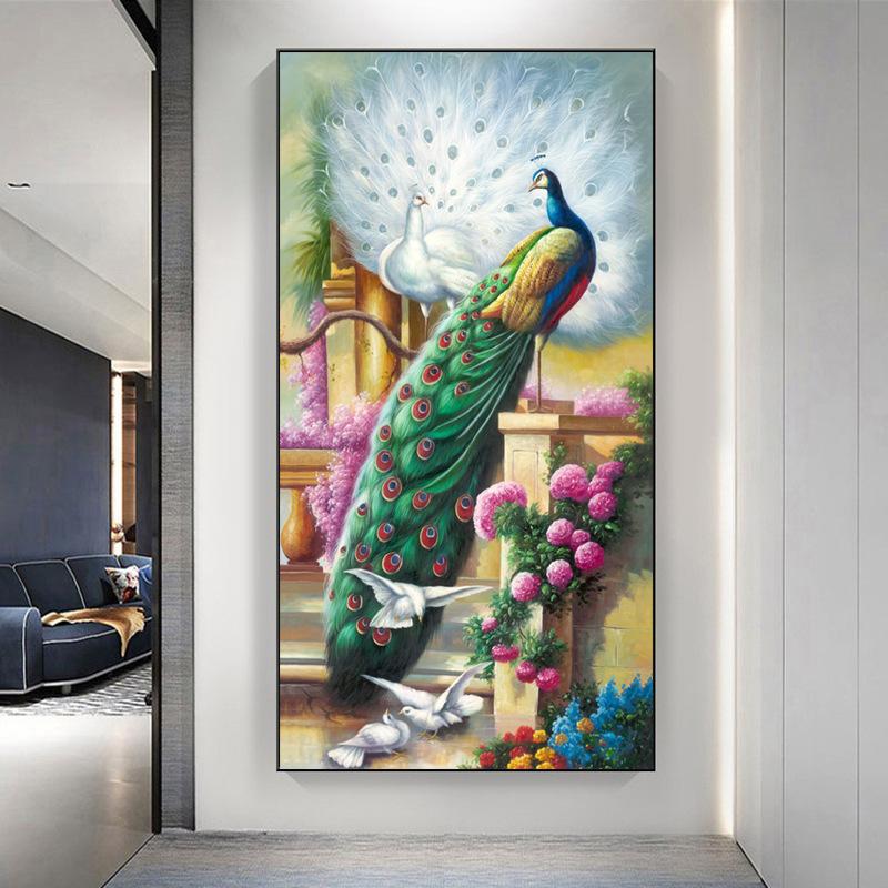 Новый китайский стиль свет роскошный павлин Феникс холст картина настенное искусство абстрактные золотые постеры с животными для крыльца декор стены комнаты