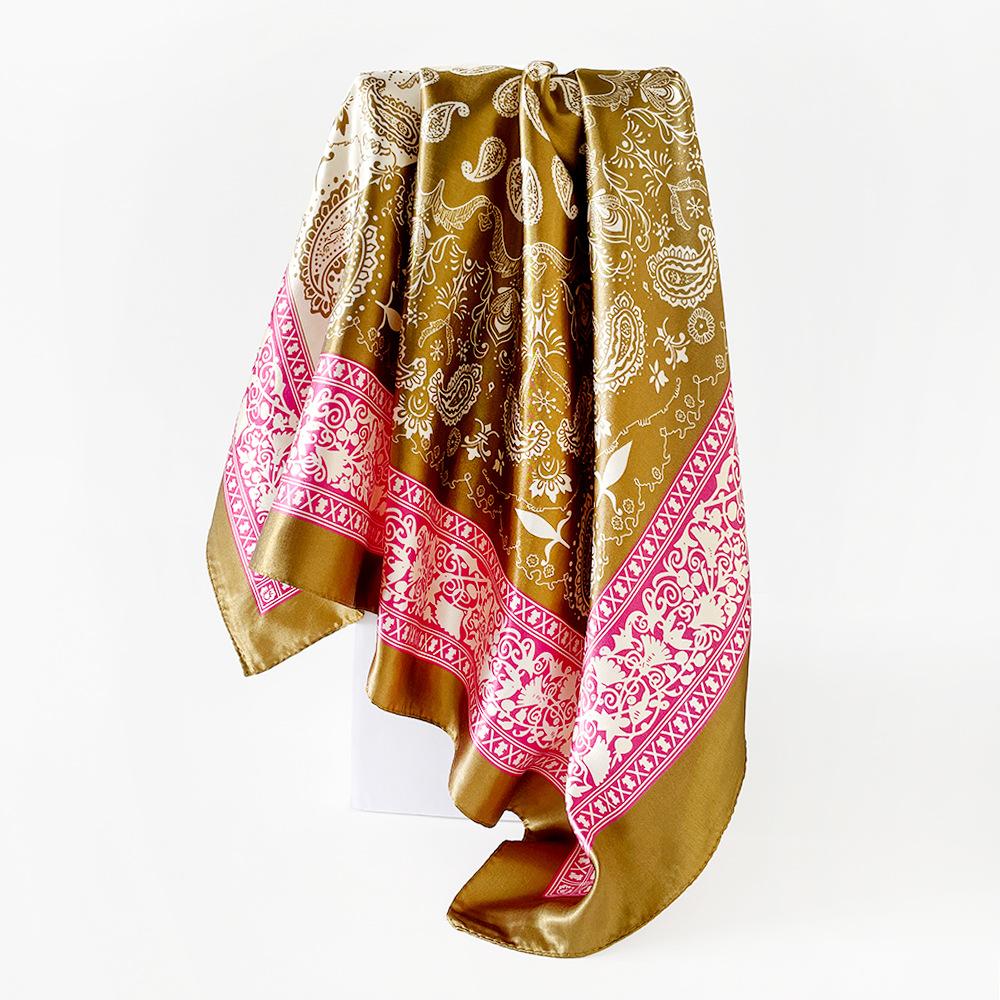 90*90CM Cashew Print Square Hijab Scarf Elegant Ladies Soft Satin Shawl Stylish Women's Decorative Beach Towel