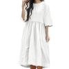 Women's Summer Solid Color Short Sleeved Pleated Round Neck Large Hem Dress