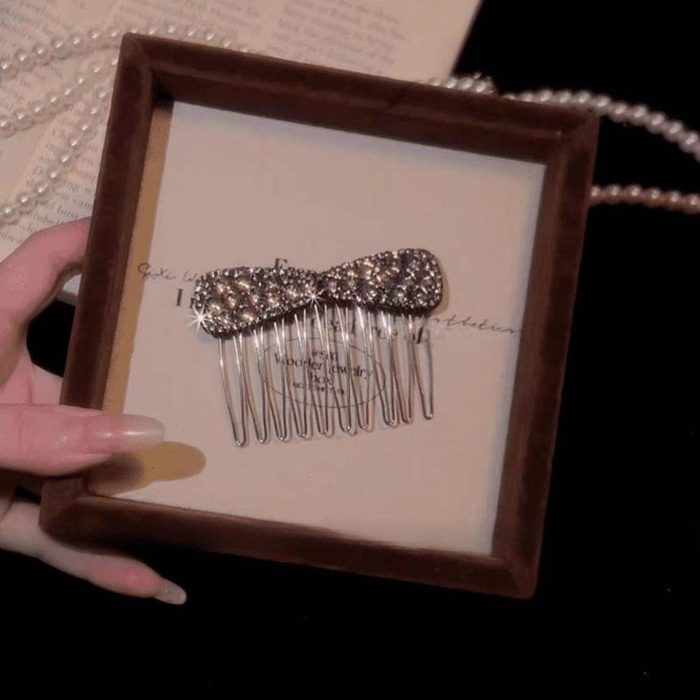 Silver Bow Hair Comb Bow Shape Updo Hair Comb Gifts Back-of-head Bun Hairbrush Updo Styling