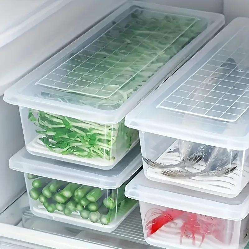 1 шт. Герметичный штабелируемый набор контейнеров для хранения продуктов с крышками и съемным поддоном-дренажем - Многоразовые органайзеры для холодильника