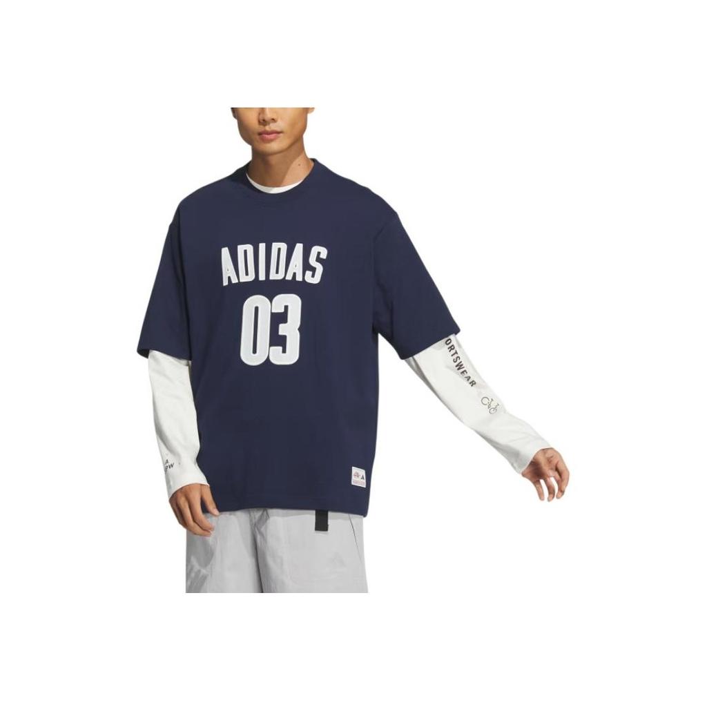 Adidas MS GFX Print Comfortable Pullover Short Sleeve T-Shirt Men Tops Navy-Blue JM7233