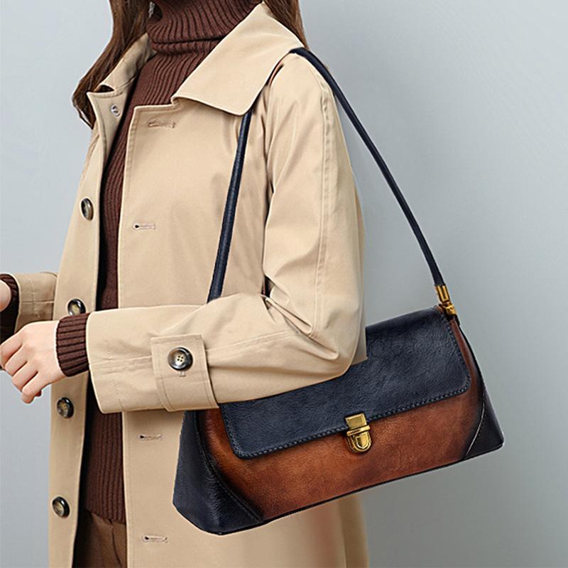 Ретро сумка-багет, повседневная женская сумка-тоут, модная изысканная сумка из натуральной кожи для женщин, сумка подмышками