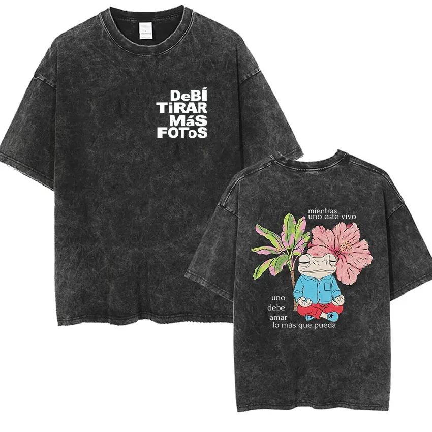 Funny Debi Tirar Mas Fotos DTMF Vintage Washed TShirt Bad Bunny Album Merch TShirts Men Women Harajuku Oversized T Shirt