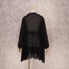 Summer New Beach Bikini Cover-up Sexy V-neck Lace Stitching Micro-sheer Chiffon Skirt Lantern Long-sleeved Loose Women's Swimwear Cover-up Q1056
