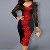 Autumn Dress O-neck Waist Tight Skin-touching Beautiful Elegant 3D Butterflies Print Bodycon Midi Dress Party Clothing