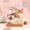 2026 Cartoon Dog Cat Card Insert Desk Calendar Monthly Planner With Wooden Base Desktop Decor For Monthly Schedule Organizer