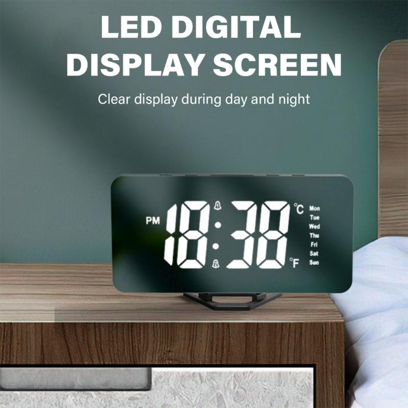 Современная прикроватная цифровая часы с LED-дисплеем, функциями даты и температуры, USB-портом для зарядки телефона, легко читаемые