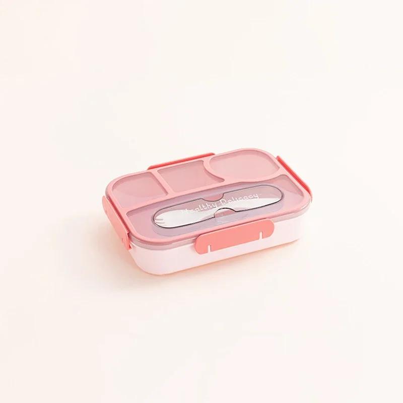 1100 мл 4 сетки ланч-бокс школьная столовая студенческий квадратный ланч-бокс с ложкой и вилкой 2 в 1 столовая посуда герметичная герметичная коробка для бенто