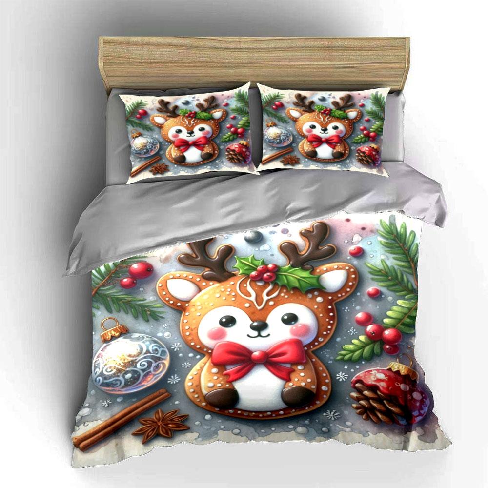 Cartoon reindeer with holly. Bedding sets Duvet cover sets Duvet covers Pillowcases(1*Duvet Cover 2*Pillowcases without duvet insert)