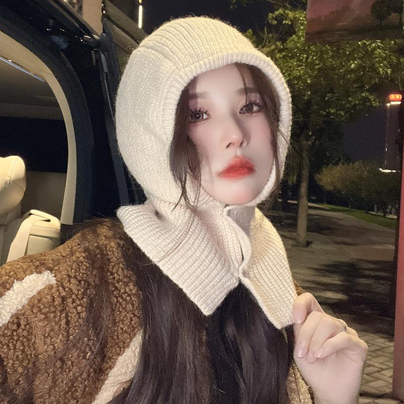 Balaclava Hat Korean Fashion Autumn and Winter Knitted Hat Fashionable Warm Neck Cover Bag Head Hat Wool Hat Neck Protection
