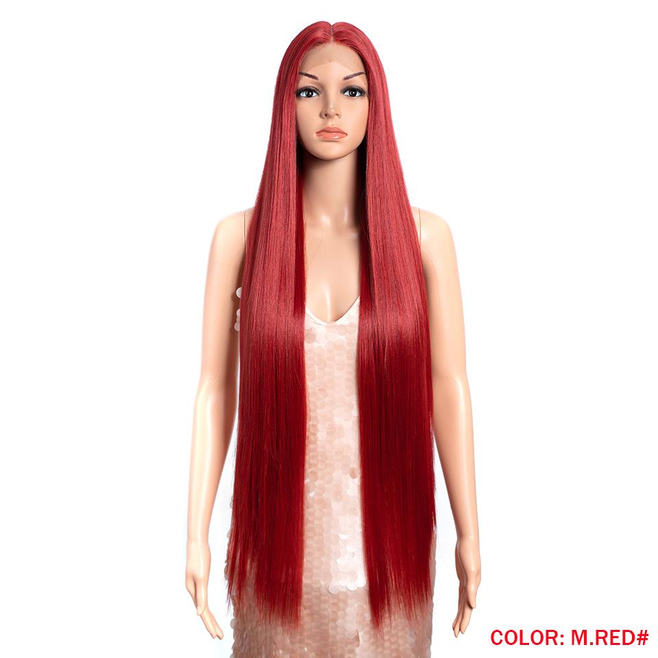 FASHION IDOL 38 inch Straight Lace Wigs Synthetic Long Straight Hair T Part Lace Wigs Ombre Blonde Brown Cospaly Wigs For Woman