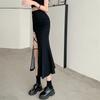 Side Slit Long Black Skirt Women Simple All Match High Waist Bag Hip Skirts Womens Korean Fashion Females Casual Vintage
