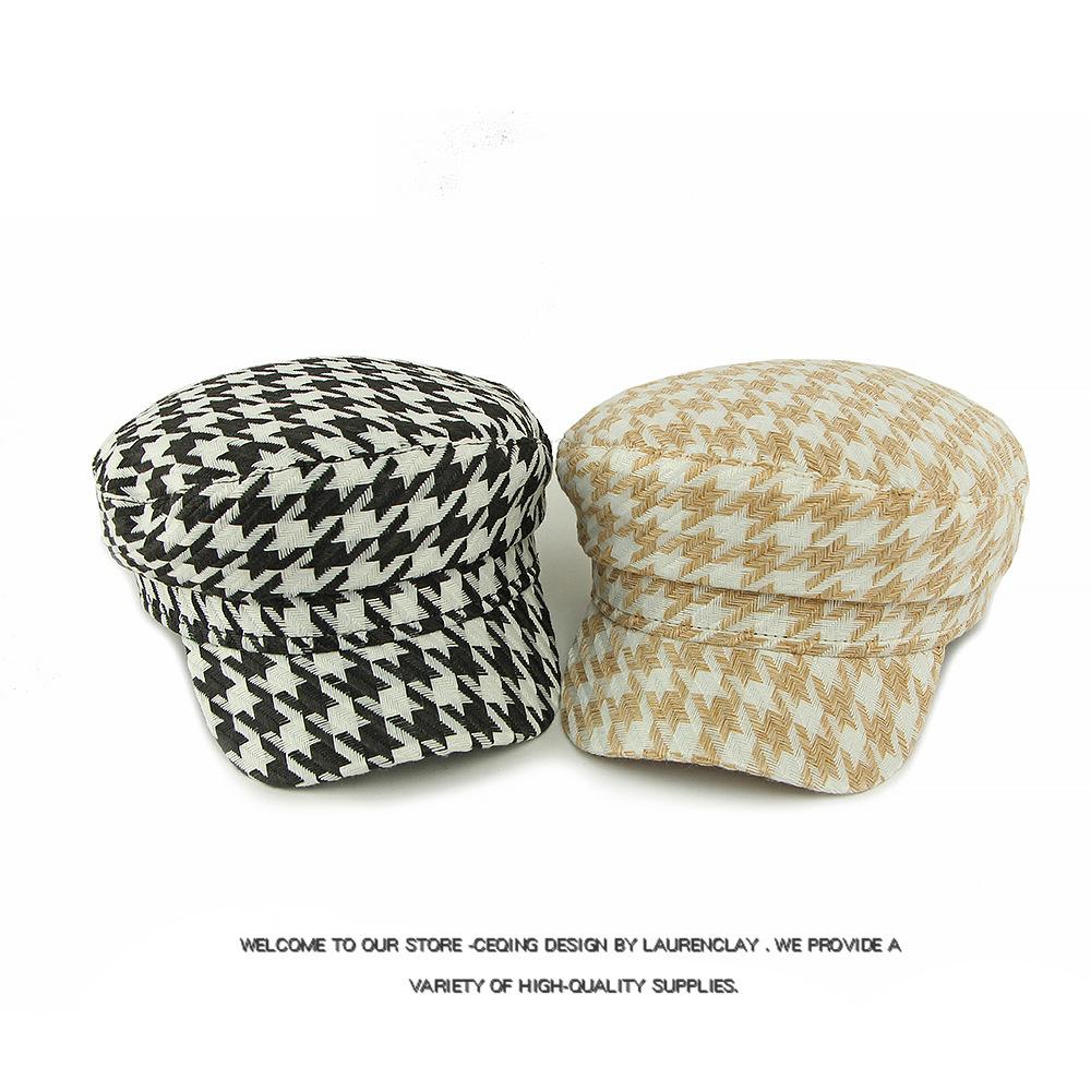 Houndstooth Hat Women's Spring Autumn Duck Cap Vintage Flat Cap