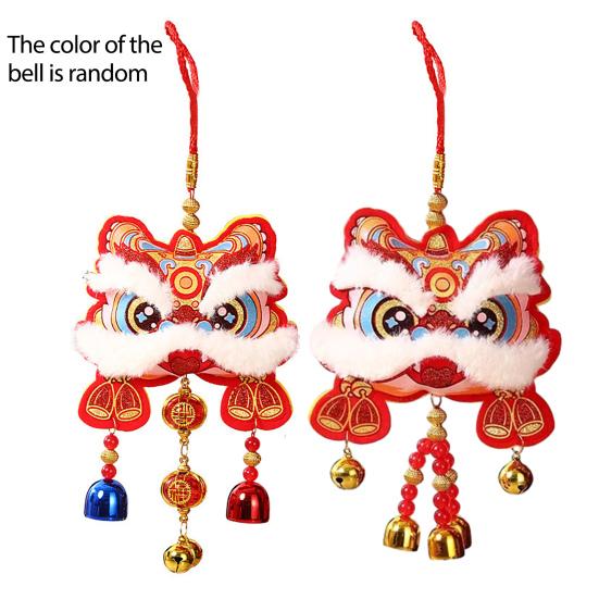 Chinese Lion Dance Ornament Traditional Blessing Souvenir Hanging Pendant with Bells