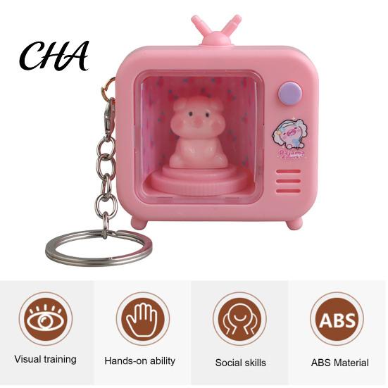 Fun Rotating Doll Toy Animal TV Keychain, Funny Retro Television Shaped Keychain with Portable Travel Lighting LED Light, Cartoon Keyring Gift