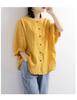 Women's Retro Cotton Linen Lantern Sleeve Blouse: Summer Mid-Sleeve, Loose Fit, Plus Size