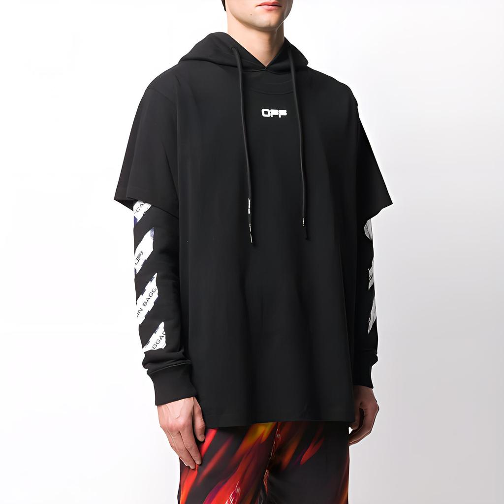 Off-White Ss20 Airport Tape Long-Sleeve Hooded T-Shirt Men Tops Black OMAB033S201850031088