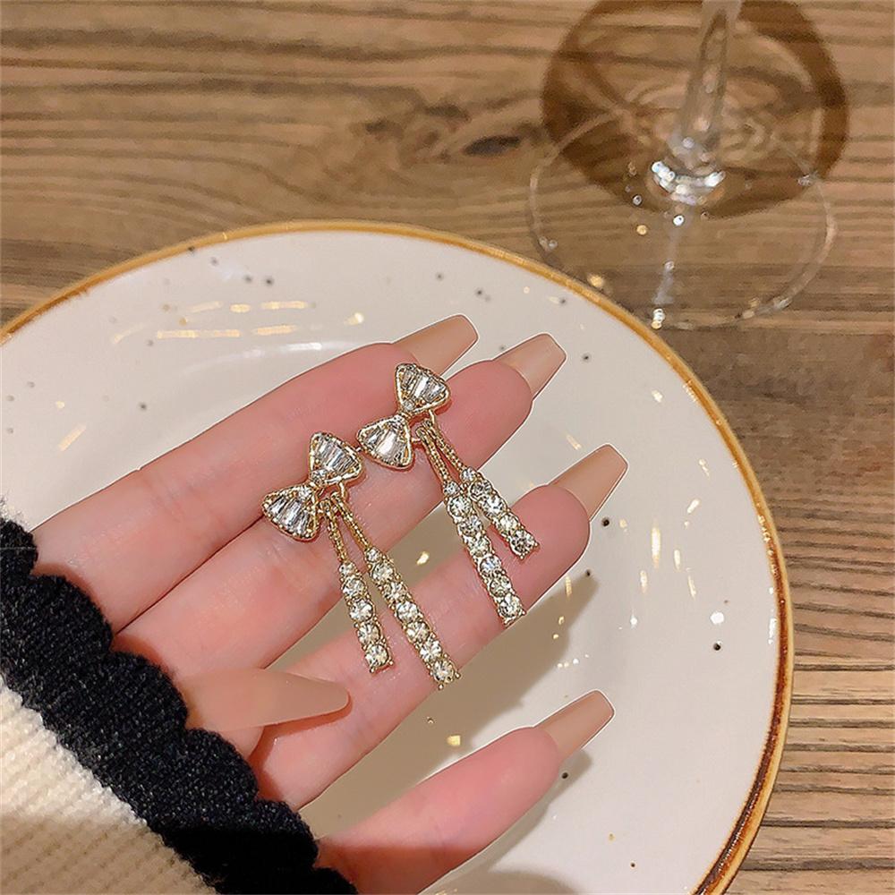 Fashion Zircon Bow Earrings Acrylic Crystal Tassel Earrings For Women Fashion Party Zircon Trendy Accessories Gifts
