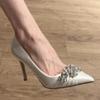 Women's Diamond High Heels 2026 Spring Sexy French Style Pointed Toe Slim Heels Female Pointy Comfortable Elegant Wedding Shoes
