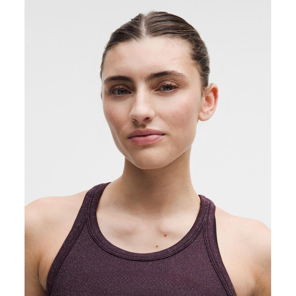 Lululemon Swiftly Tech Cropped Round Neck Racerback Tank Top 2.0  Sparkle Black Plum Rainbow Lurex
