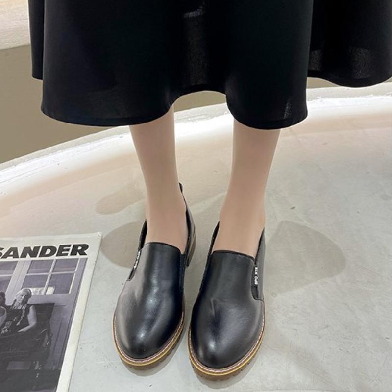 Мягкие кожаные лоферы с низкой посадкой, повседневные туфли со средним каблуком - Женская обувь