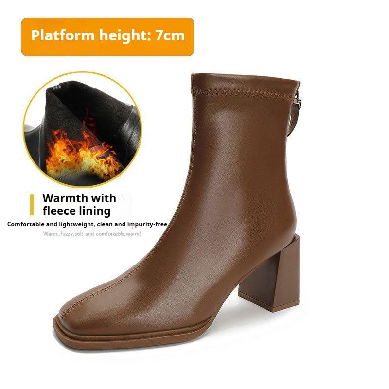 Французские женские ботильоны на высоком каблуке, модные ботинки на толстом каблуке, из мягкой кожи, весенне-осенние одинарные ботинки, ботинки с квадратным носком