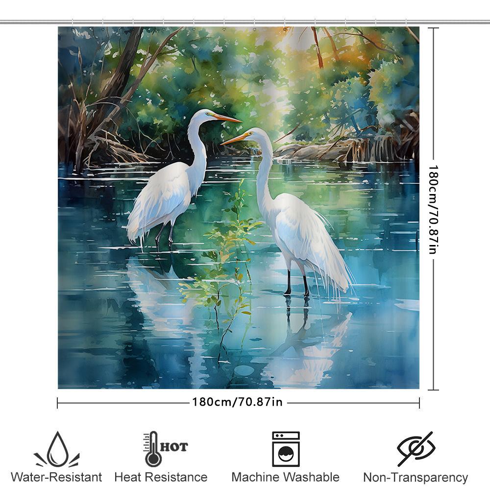 Watercolor Birds Bathroom Shower Curtain White Pelicans Swamp Print Home Decor Waterproof Fabric Shower Panel Suitable for Batht