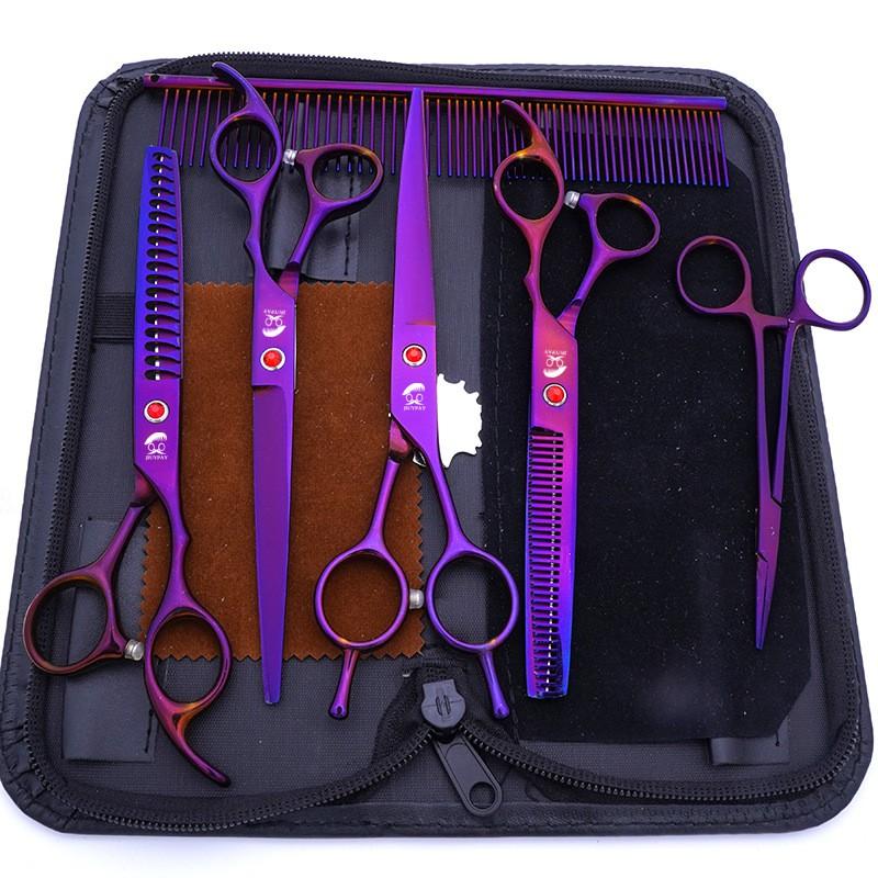 Professional Pet Grooming Scissors Set 7 Inch Stainless Steel Dogs Including Straight Curved Tooth Fishbone Ear Hair Trimmer