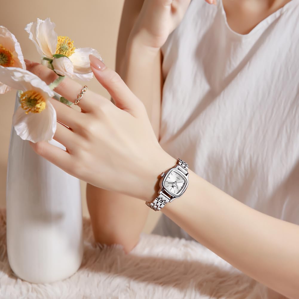 OLEVS Slim Quartz Slim Stainless Square 3 ATM Water Simple Gift for White Women's Watch, Movement, Steel, Dial, Resistant, Design, Women,