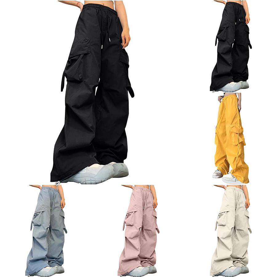 Женские свободные мешковатые брюки-карго с эластичной завязкой Y2K брюки с широкими штанинами и карманами