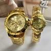 Мужские деловые часы Модные стальные ремешки Мужские и женские Роскошные Золотые Повседневные Парные часы Циферблат с тремя стрелками Наручные часы