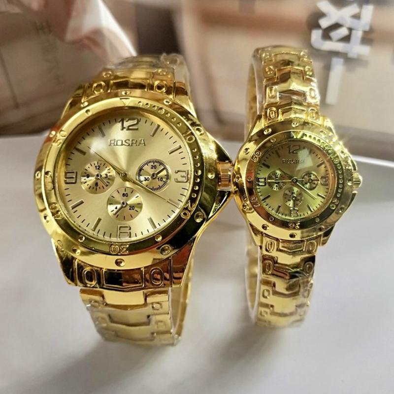 Мужские деловые часы Модные стальные ремешки Мужские и женские Роскошные Золотые Повседневные Парные часы Циферблат с тремя стрелками Наручные часы