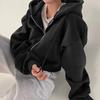 Yousheng Autumn Spring Women Coat Hooded Drawstring Long Sleeves Pockets Zip-up Elastic Cuff Hem Loose Sport Hoodie Casual Daily Wear Jacket