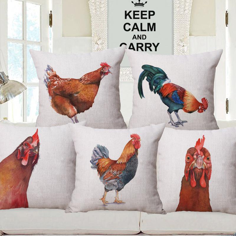 Nordic Rural Poultry Rooster Cushion Covers Little Hen Chicken Animal Hand Painting Decorative Pillows For Sofa Xcm