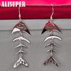 925 Sterling Silver Fish Bone Drop Earrings Jewelry