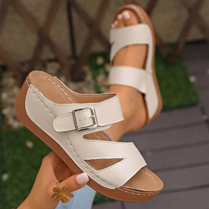 Fashion Lightweight Platform Sandals Women Leopard Print Wedges Summer Sandles Woman 2025 Plus Size Thick Sole Beach Slippers Female