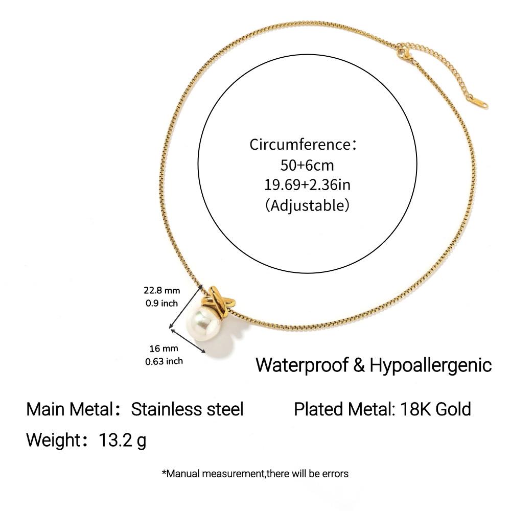 Yingtai Women's Necklace: Stainless Titanium Steel with Imitation Pearl & 18k Gold, European & American Style, Non-Fading, Fine Polished Finish.