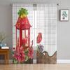 Christmas Robin Poinsettia Wood Grain Sheer Curtains For Kids Bedroom Living Room Voile Curtains Xmas Kitchen Tulle Curtain