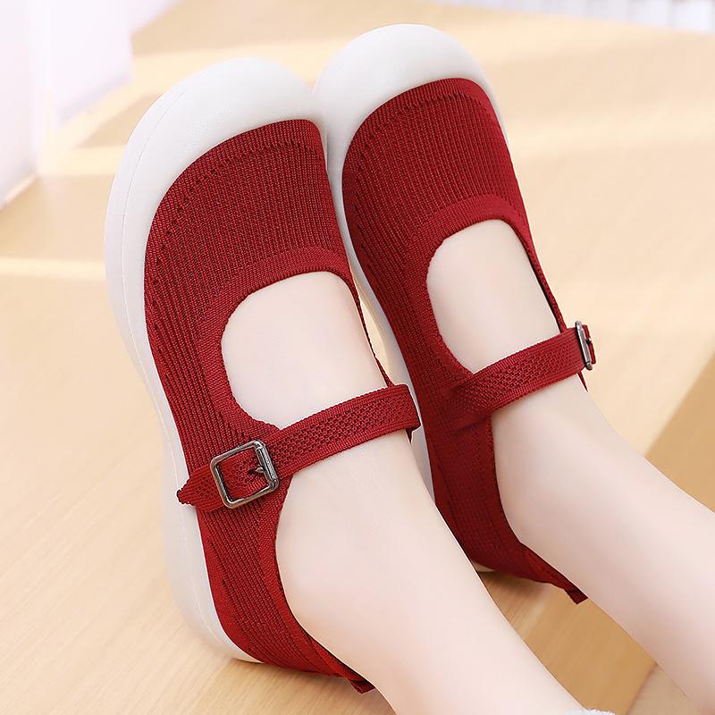 Shoes Women's Shoes Versatile Summer New Buckle Old Beijing Cloth Shoes Women's Flying Woven Breathable Casual Shoes Fashion Single Shoes